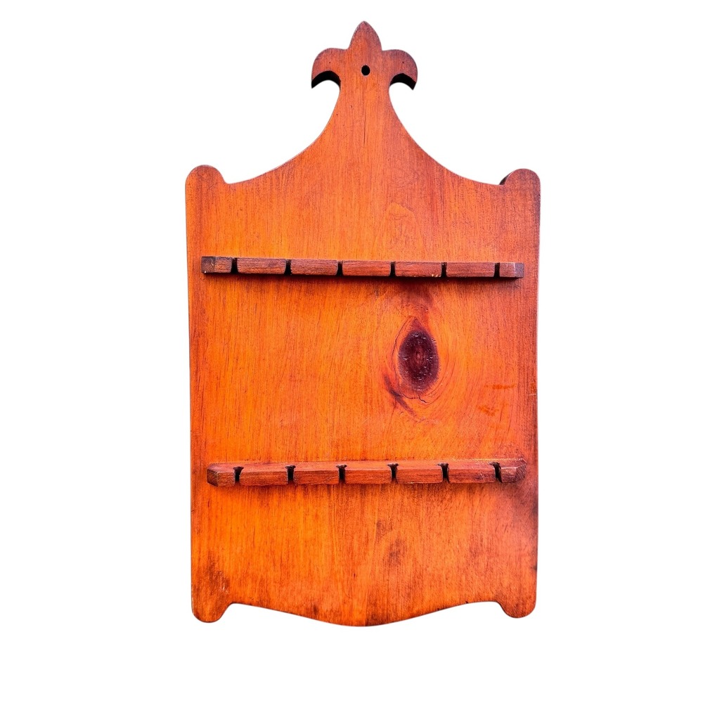 Vintage Rustic Wood Wall Mounted Spoon Display Rack Fleur De Lis Brown 18"